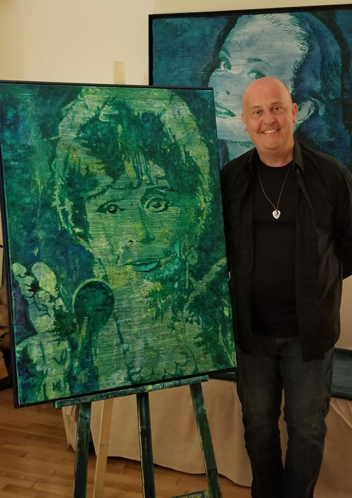Todd Peterson next to his completed tribute piece of Carol Brunette